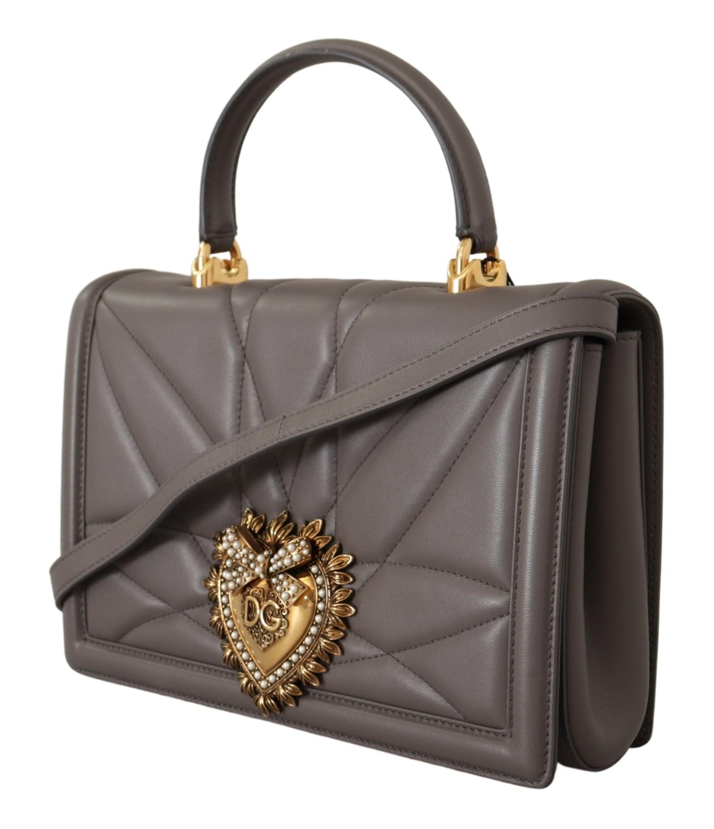 Gray Devotion Leather Shoulder Bag with Gold Details