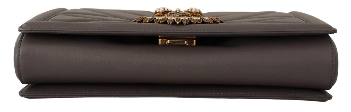 Gray Devotion Leather Shoulder Bag with Gold Details