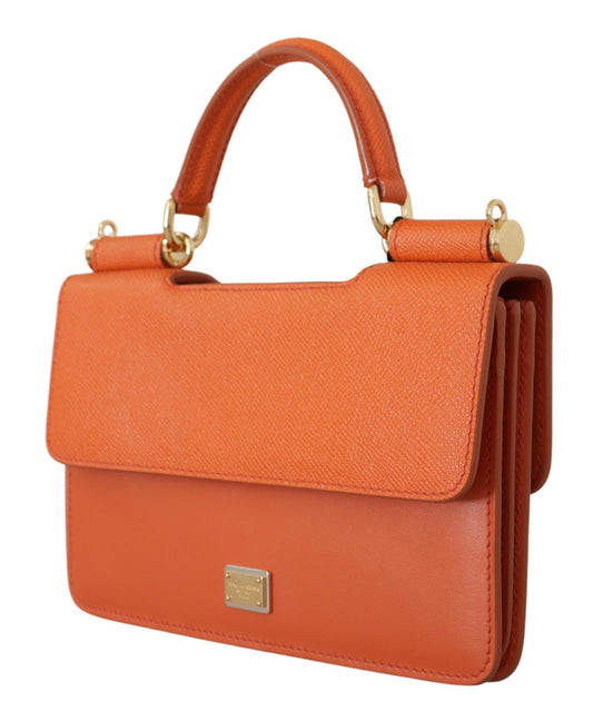 Exquisite Orange Leather Clutch with Gold Accents