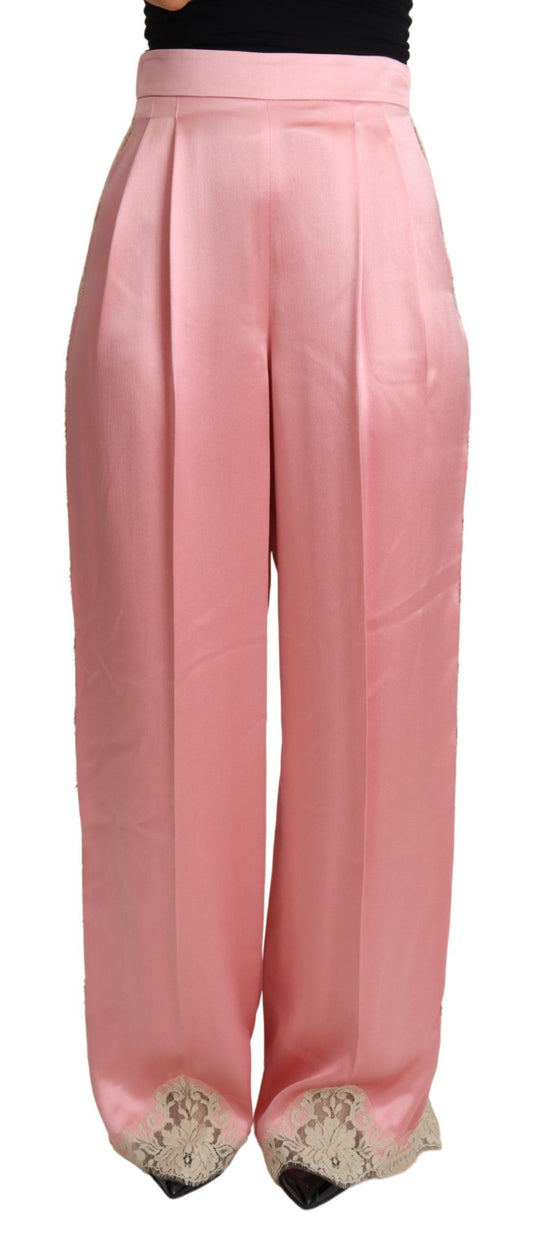 Silk Blend Satin Wide-Leg Pants in Pink