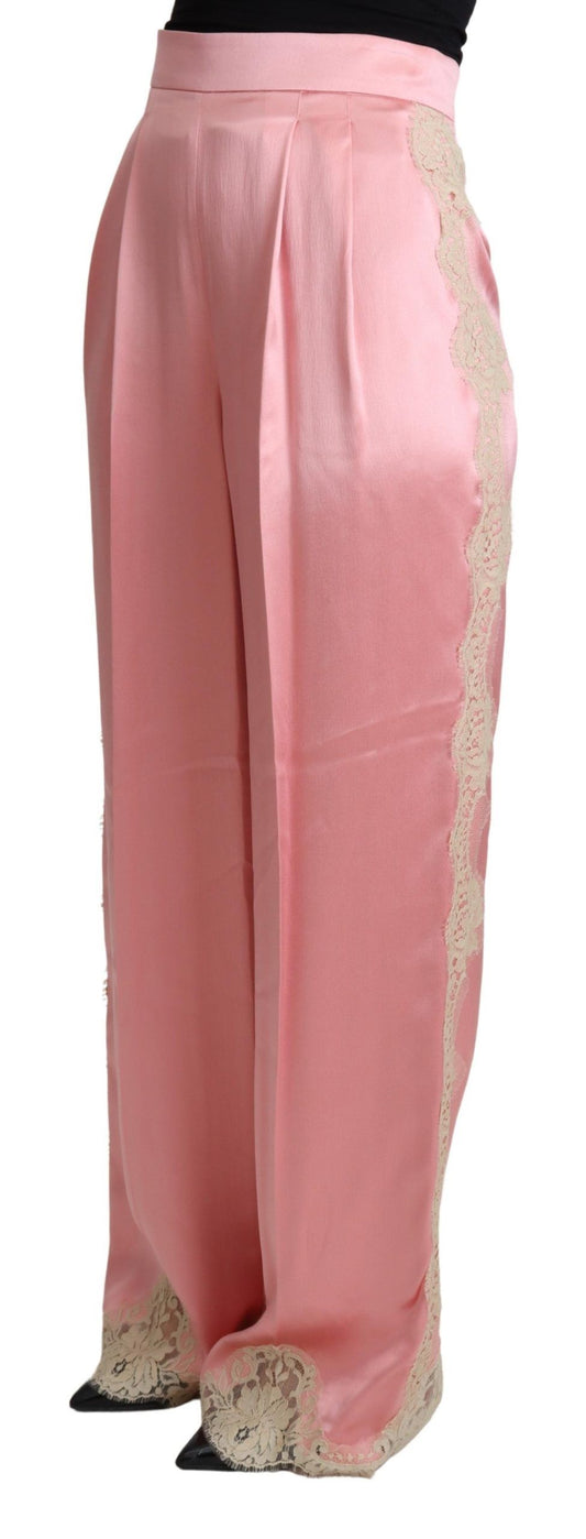 Silk Blend Satin Wide-Leg Pants in Pink