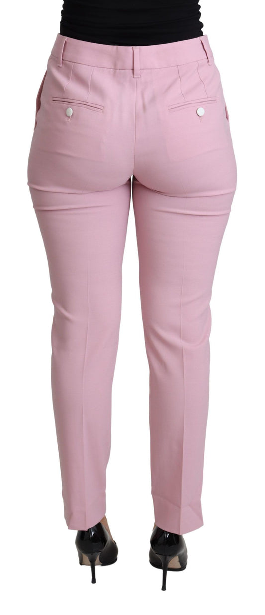 Elegant Pink High-Waisted Wool Trousers
