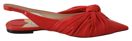 Chic Red Pointed Toe Leather Flats