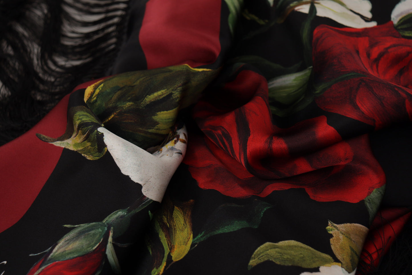 Elegant Silk Square Scarf with Roses Print