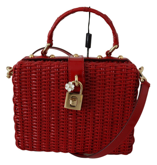 Red Shoulder Box Bag with Gold Padlock
