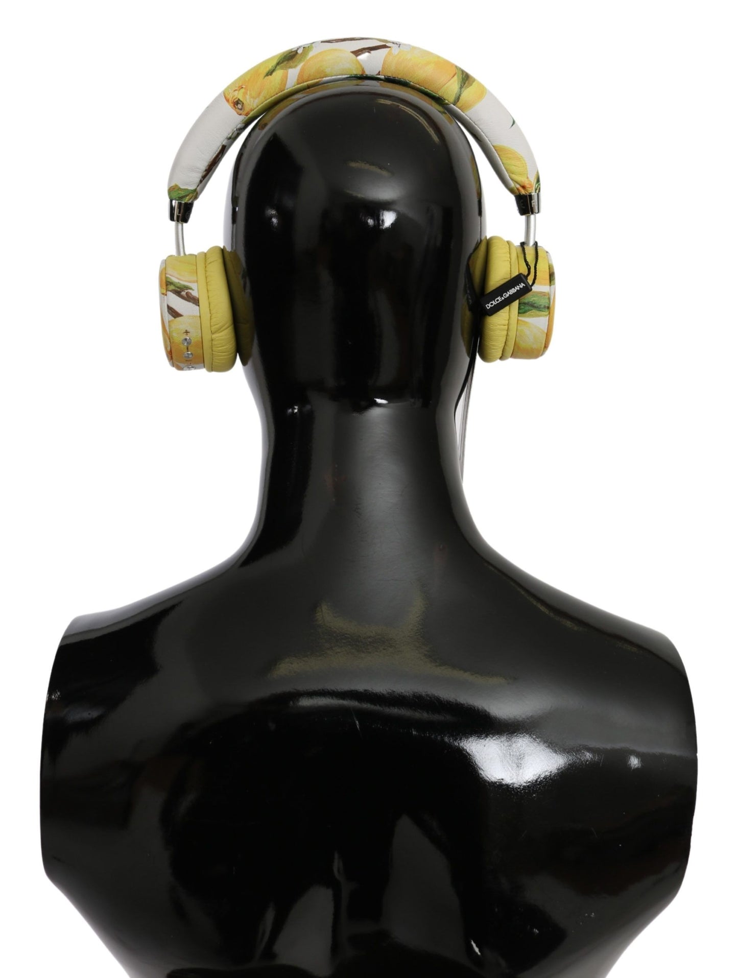 Chic White Leather Headphones with Yellow Print