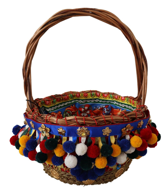 Multicolor Embellished Wicker Tote
