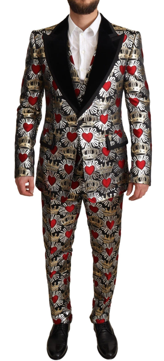 Regal Heart Print Three-Piece Suit