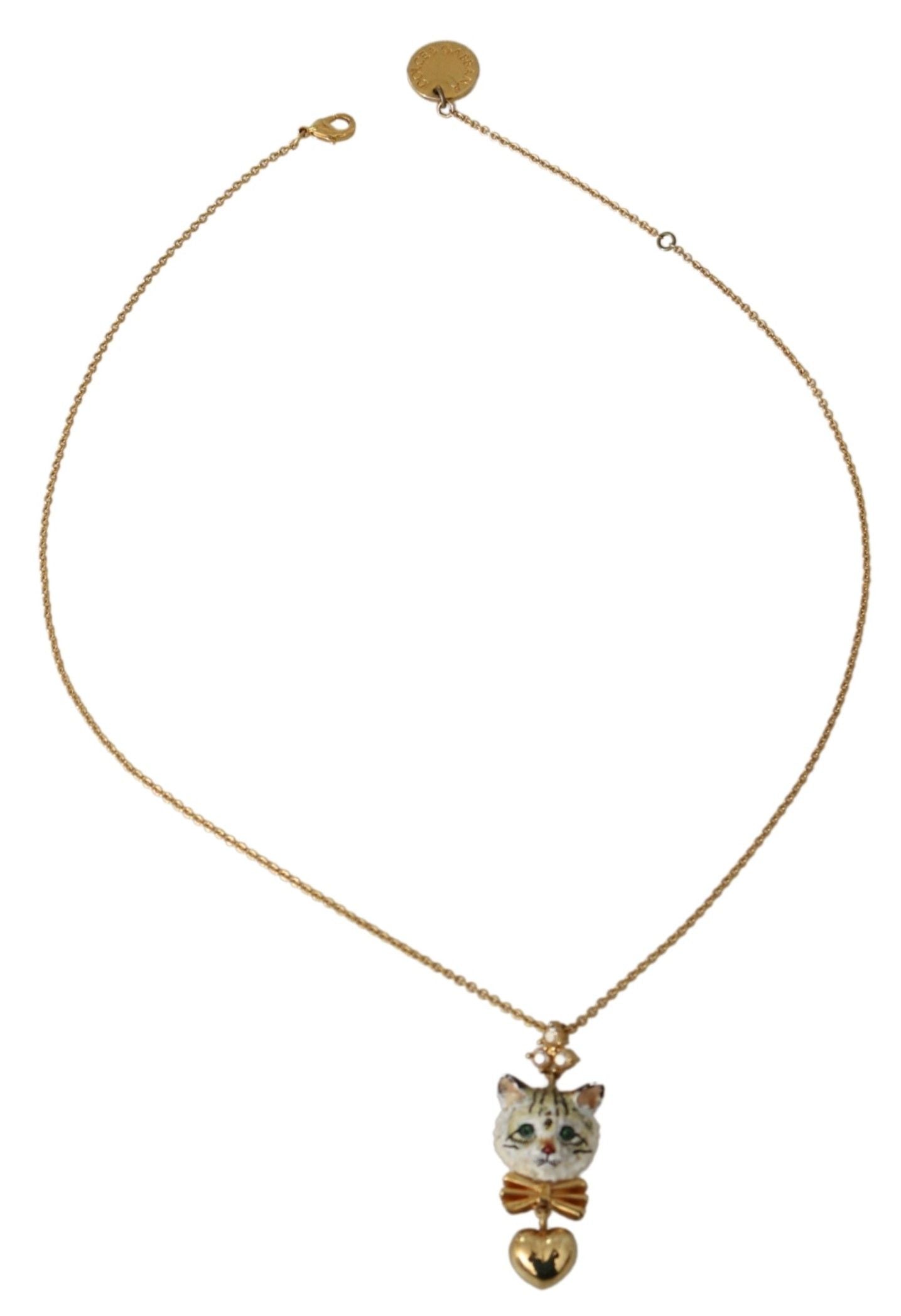 Gold-Toned Crystal Cat Charm Necklace