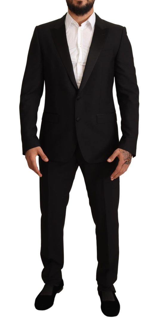 Elegant Black Martini Wool-Silk Suit