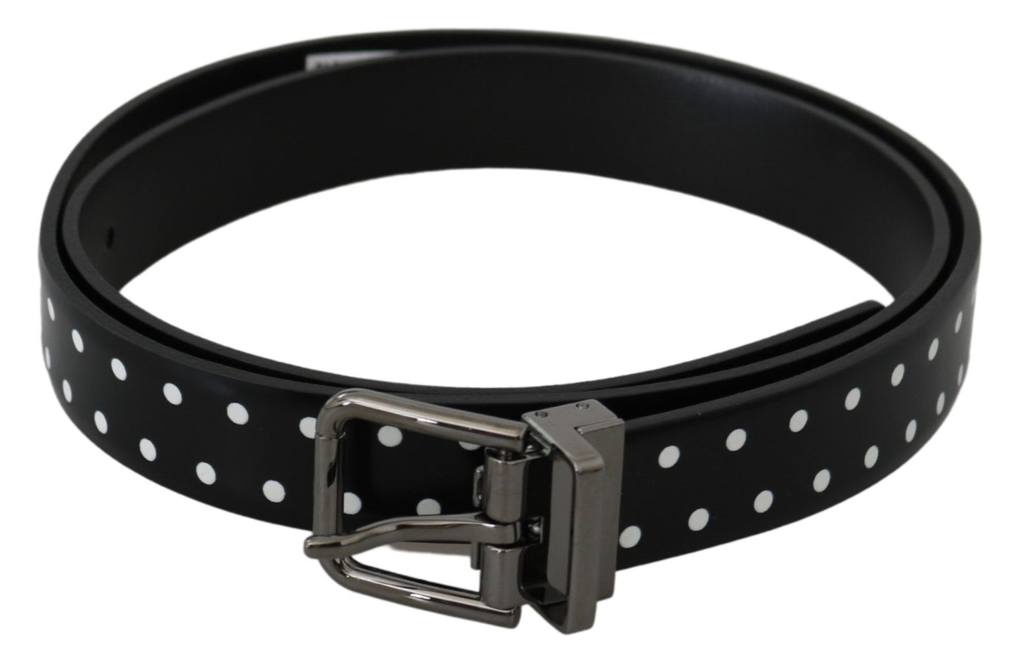 Black Leather Polka Dot Gray Buckle Belt