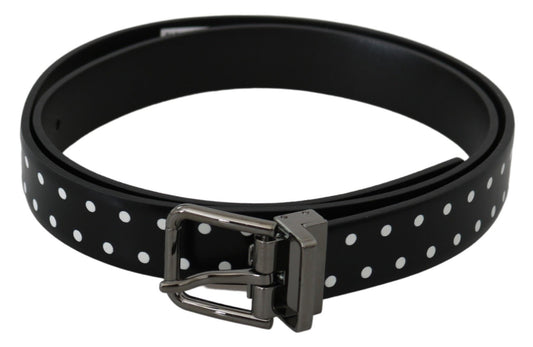 Elegant Polka Dot Leather Belt in Black