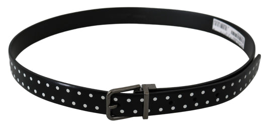 Elegant Polka Dot Leather Belt in Black