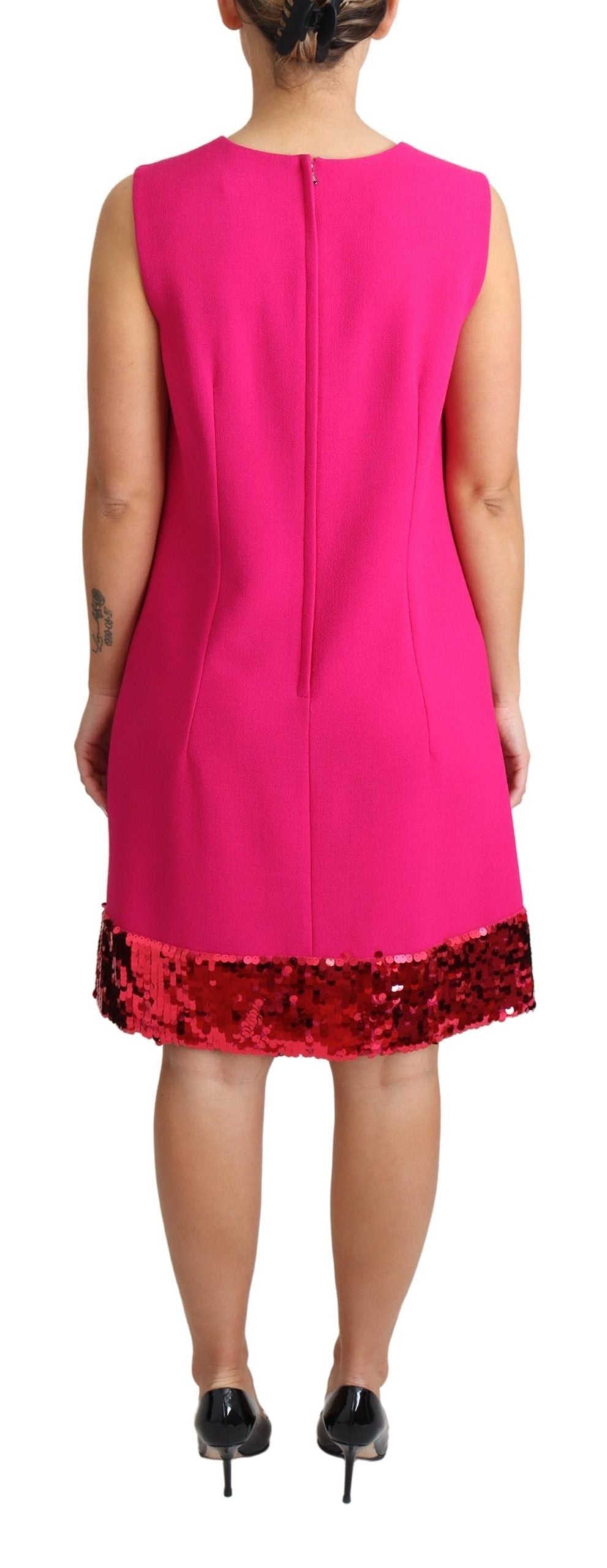 Fuchsia Wool Sequin Shift Sleeveless Dress