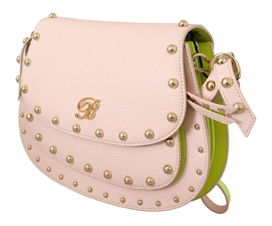 Elegant Leather Shoulder Flap Bag in Pink & Green