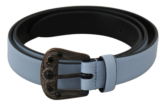 Elegant Blue Leather Crystal Buckle Belt