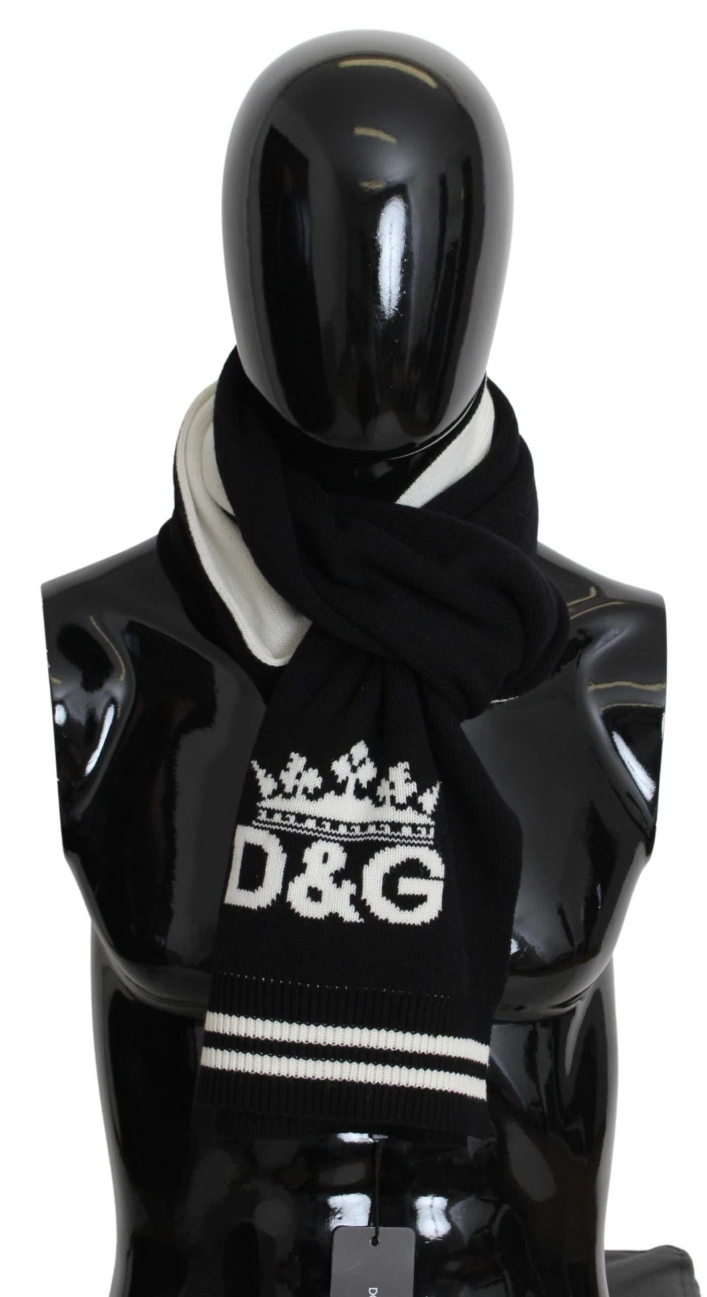 Scarf Black White D&G Crown Knitted Neck Wrap