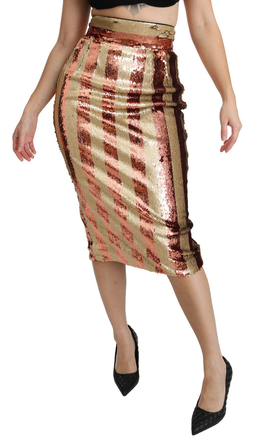 Elegant Gold Stripe High Waist Skirt