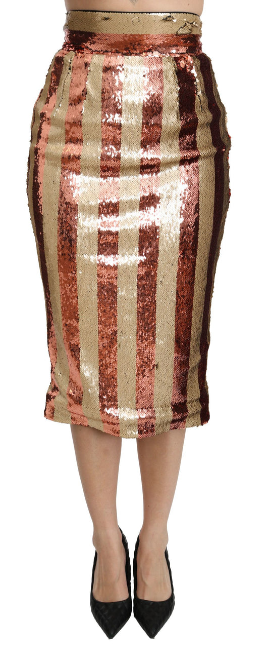 Elegant Gold Stripe High Waist Skirt