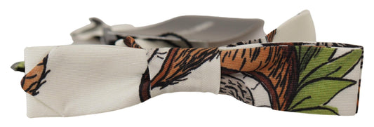 Elegant White Silk Patterned Bow Tie
