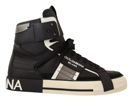 Elegant High Top Leather Sneakers in Black and Gray