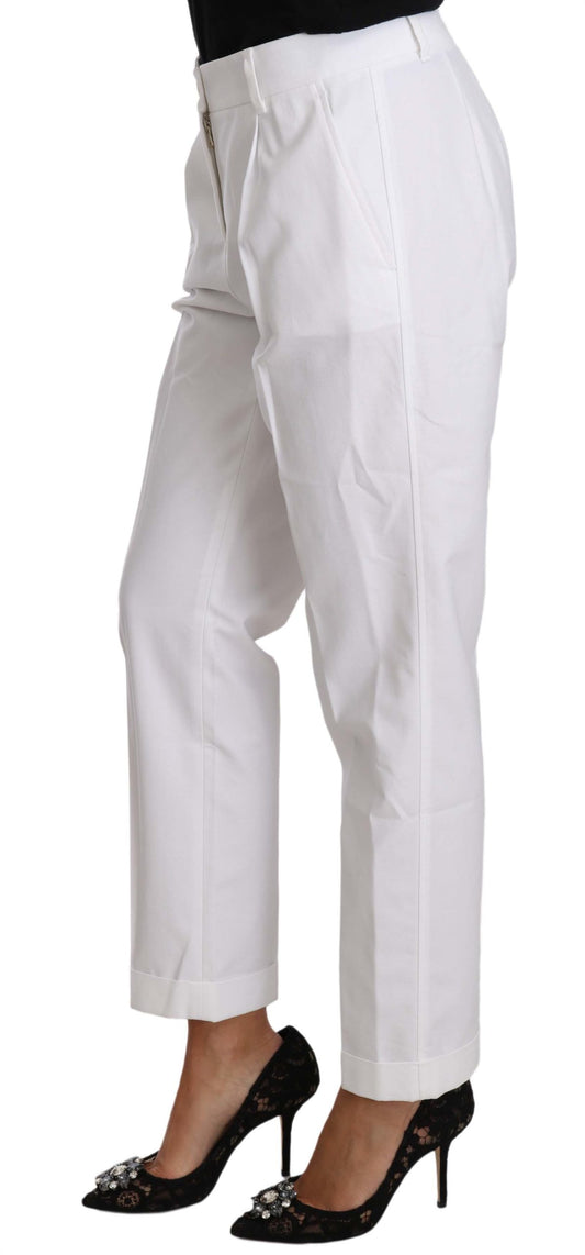 Elegant White Cotton Blend Trousers