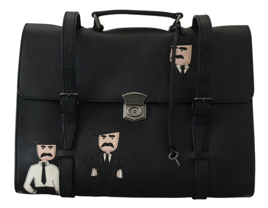Black Leather #DGFamily Messenger Shoulder Briefcase Bag