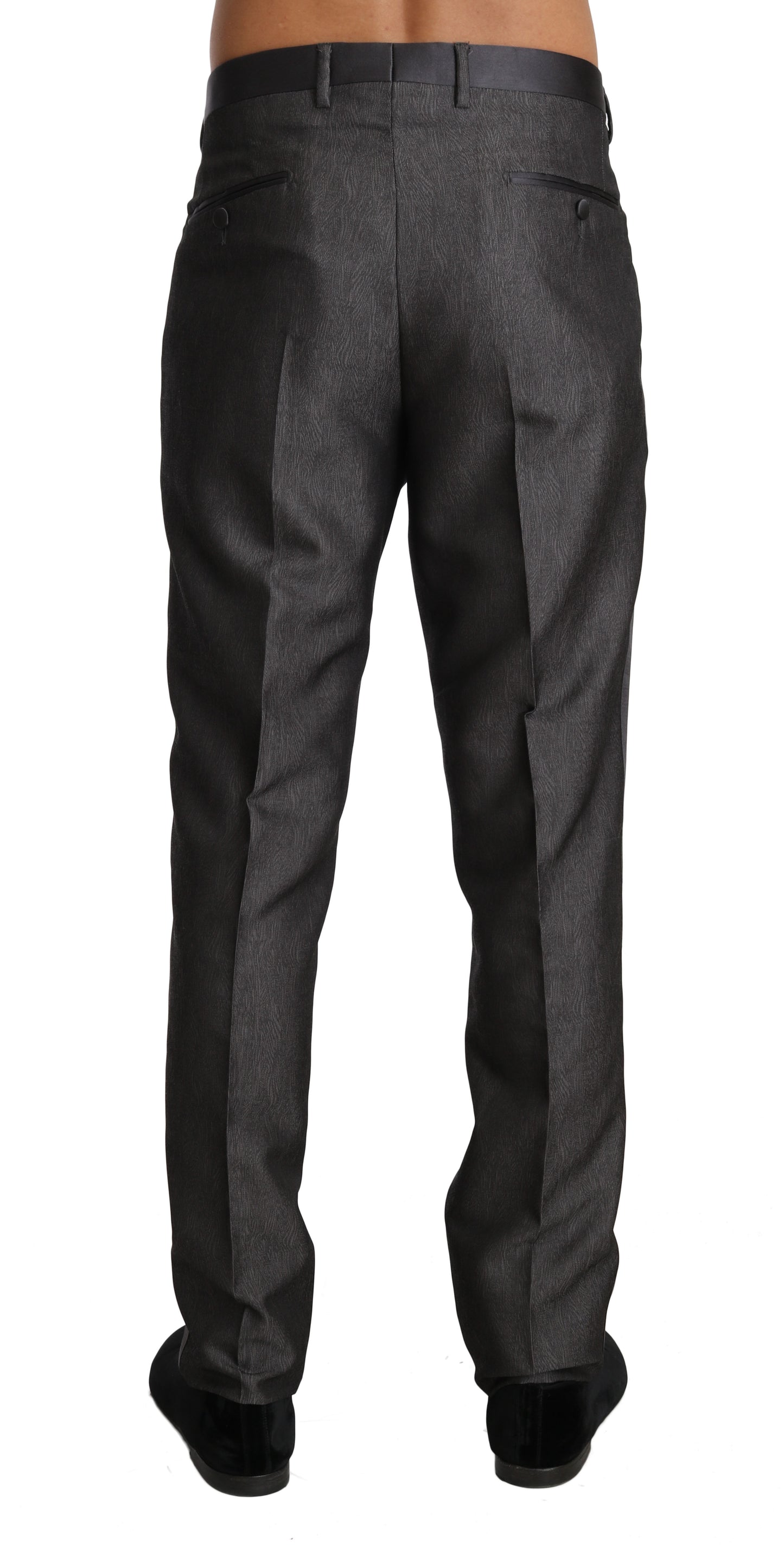 Elegant Patterned Gray Wool Blend Trousers