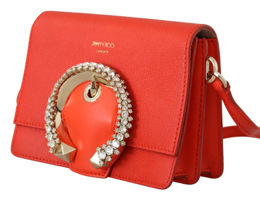 Elegant Orange Leather Shoulder Bag with Crystal Buckle