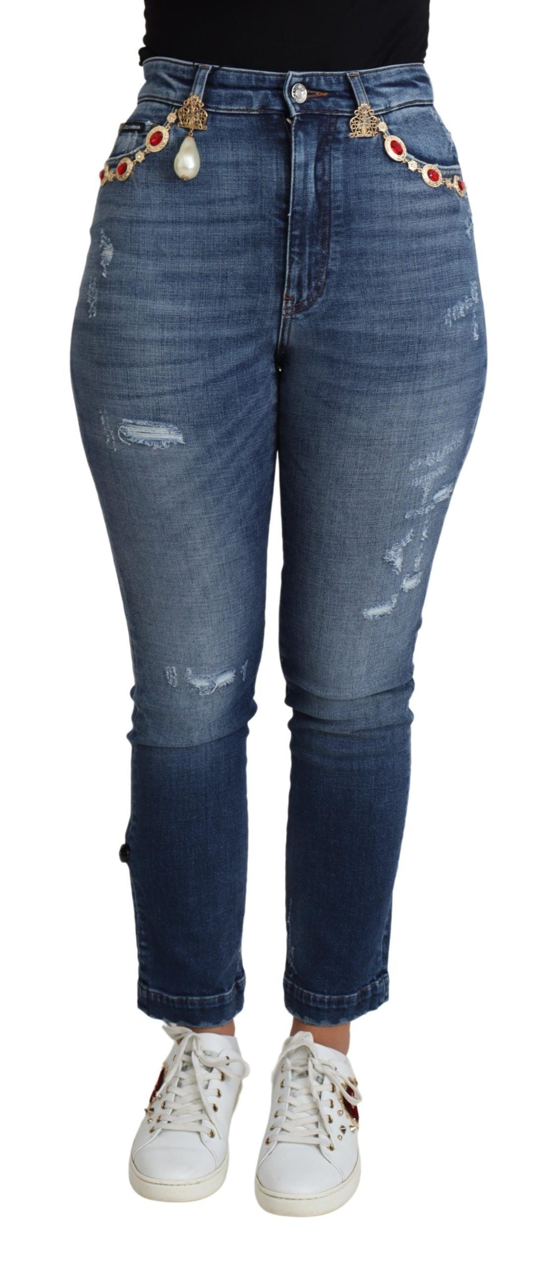 Embellished High Waist Skinny Denim Jeans