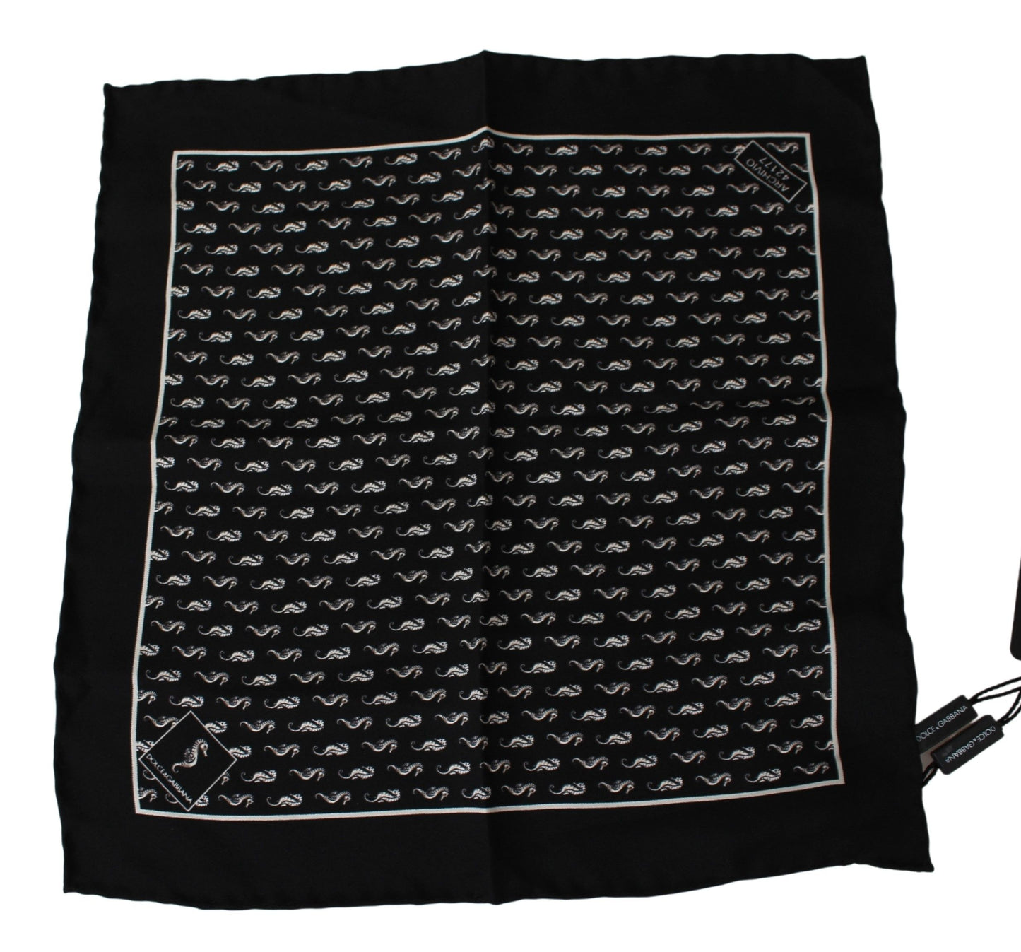 Scarf Black Seahorse Print Silk Handkerchief