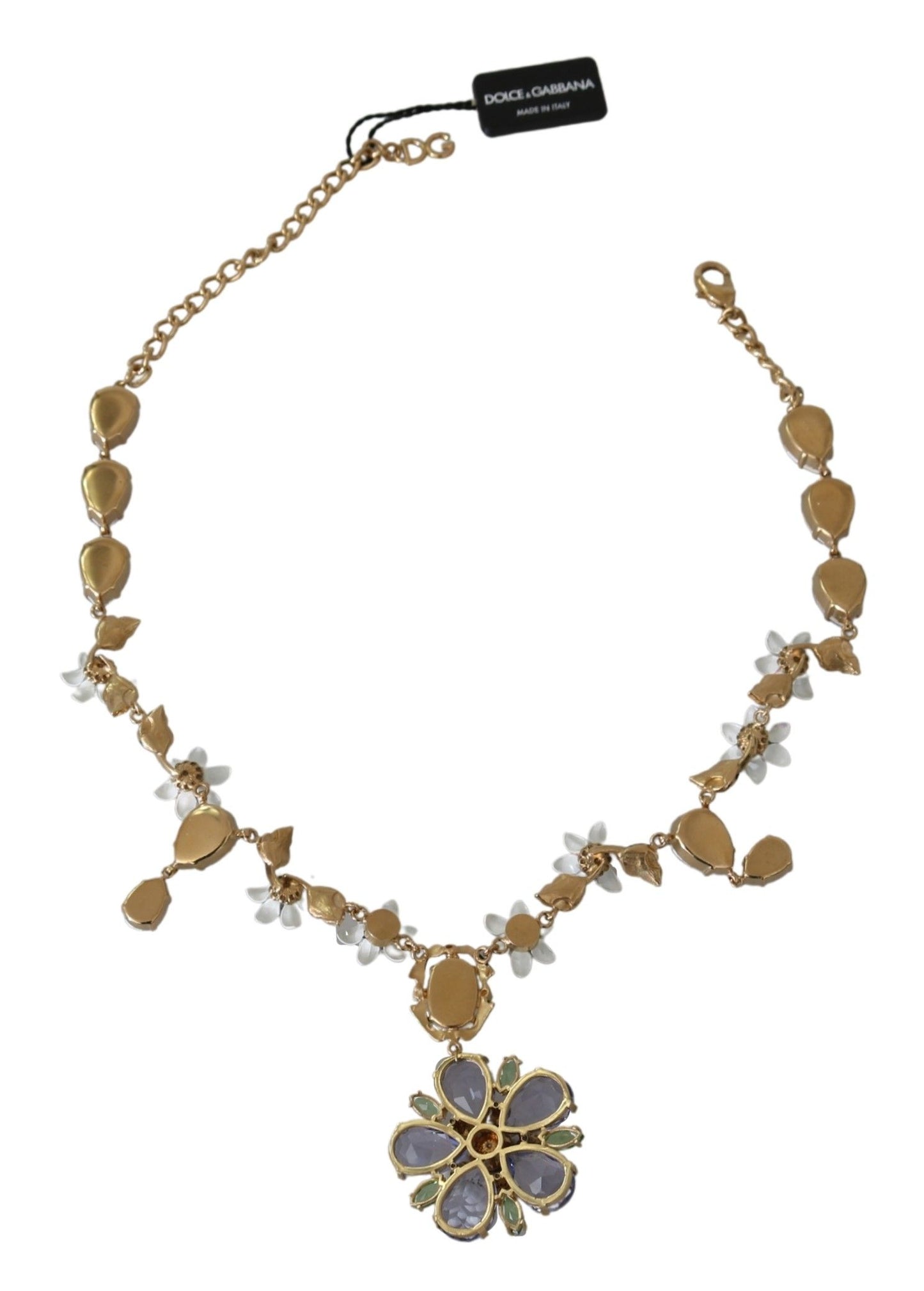 Elegant Gold Floral Charm Crystal Necklace