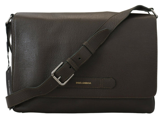 Dark Green Leather Shoulder Strap Travel Messenger Bag