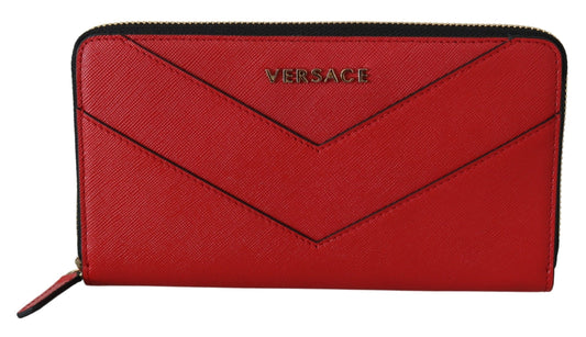 Chic Red Leather Zip Around Wallet