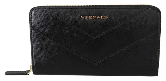 Elegant Black Leather Zip Around Luxury Wallet