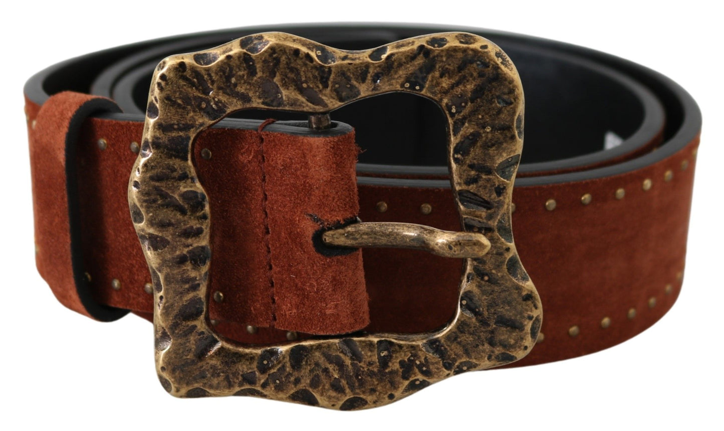 Brown Suede Leather Studded Baroque Belt