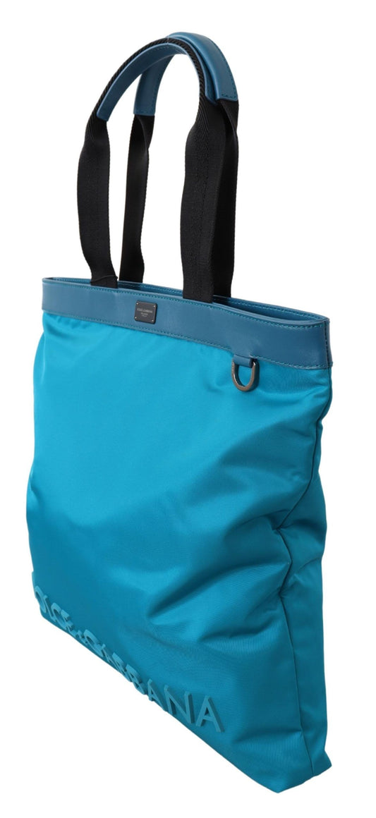 Sapphire Blue Nylon Tote Bag with Logo Detail