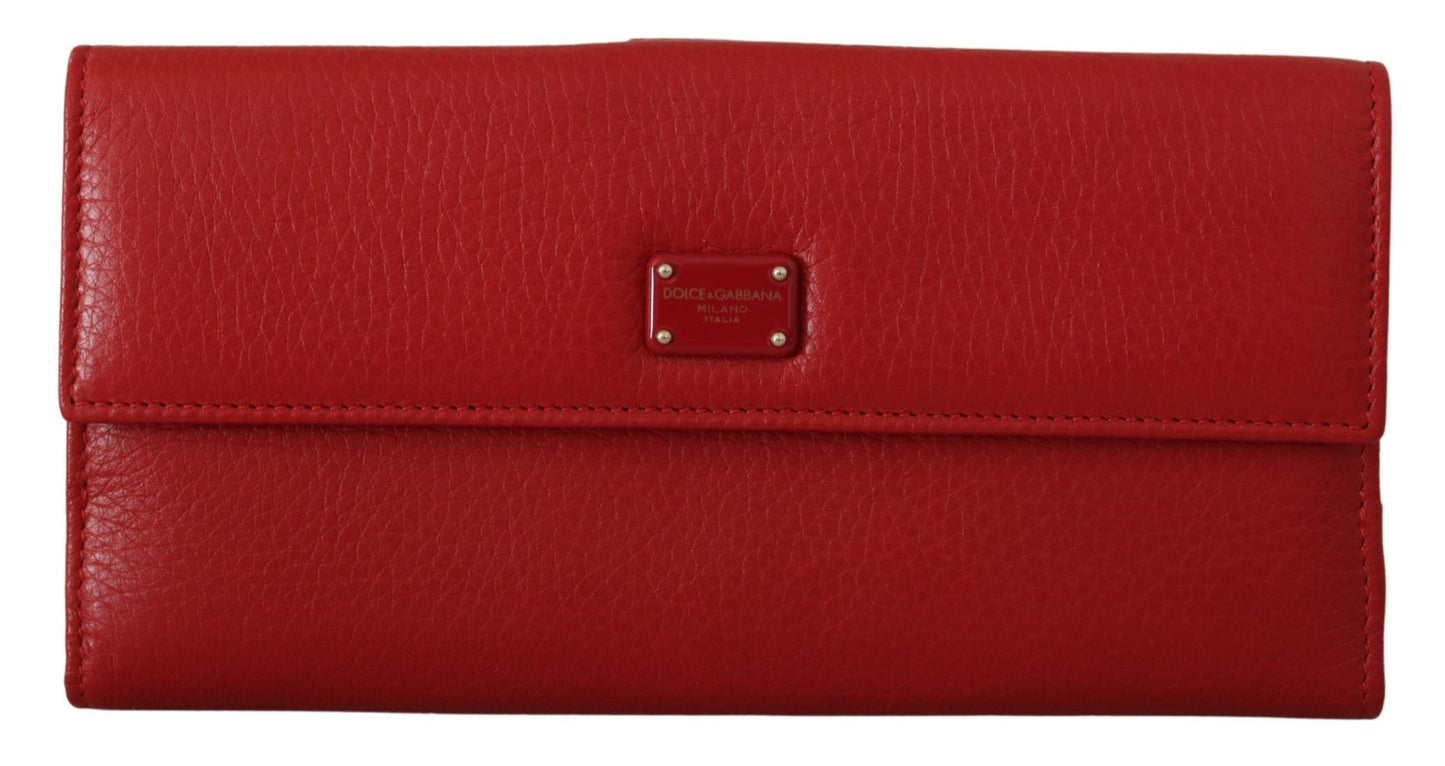 Elegant Red Leather Bifold Continental Wallet