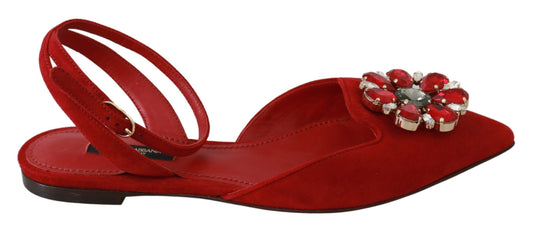 Chic Red Goat Skin Crystal Sandals