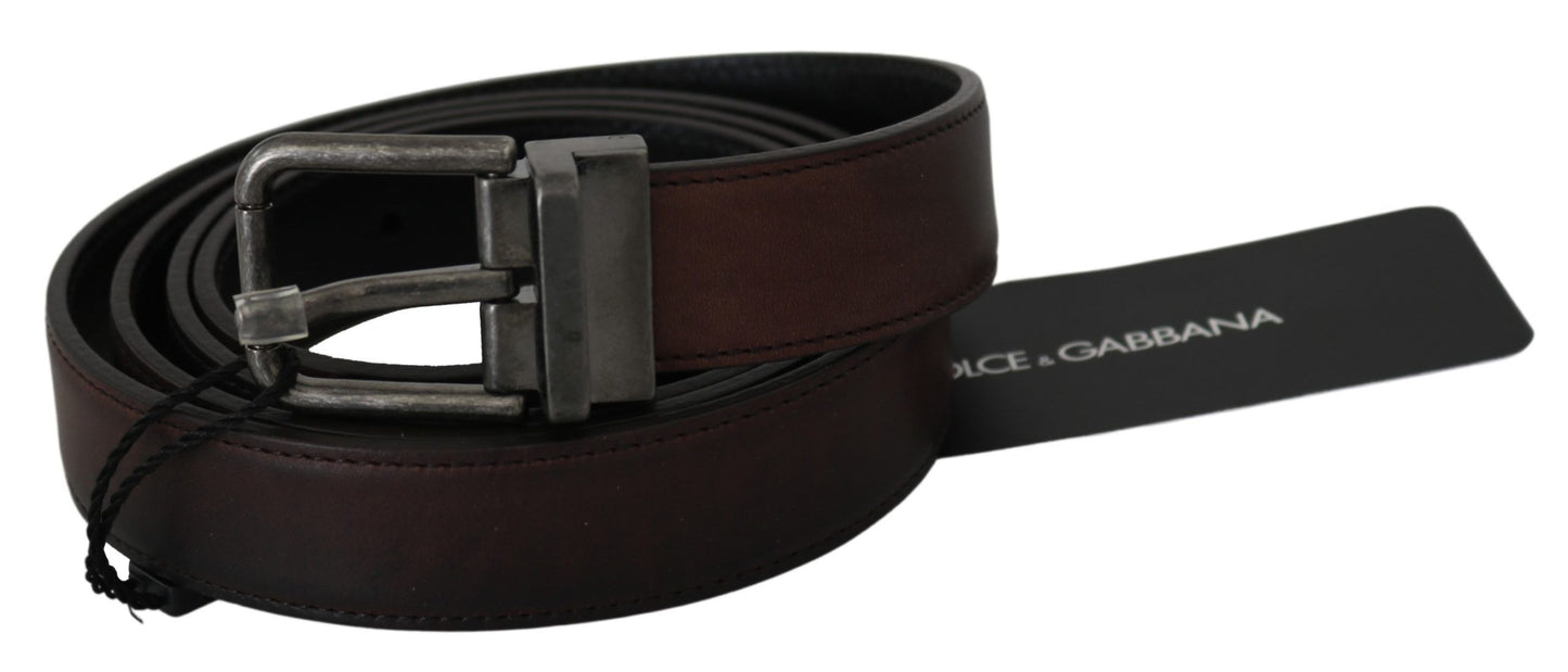 Solid Brown Leather Gray Buckle Belt