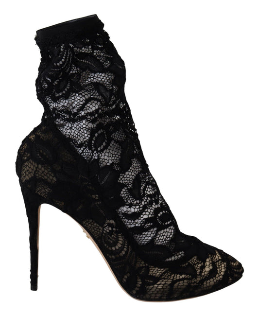 Elegant Black Openwork Stiletto Ankle Boots