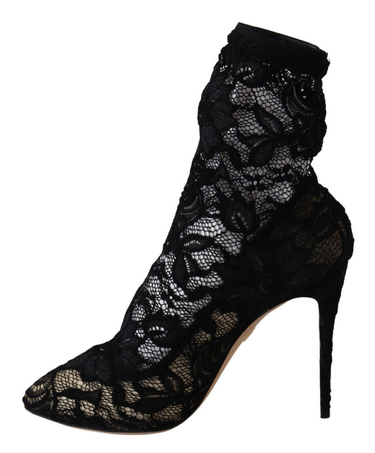 Elegant Black Openwork Stiletto Ankle Boots