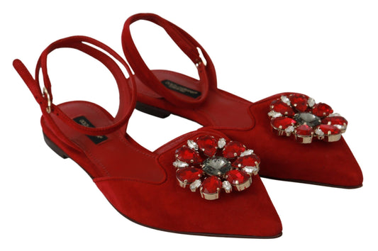 Chic Red Goat Skin Crystal Sandals