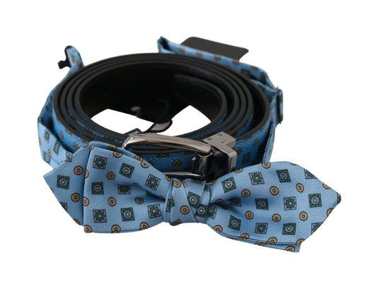 Elegant Blue Baroque Leather Belt & Silk Tie Set