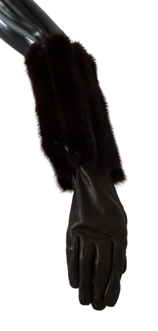 Chic Mid Arm Brown Leather Gloves