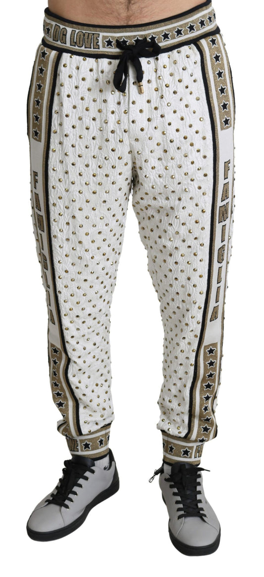 Elegant White Sweatpants with Gold Studs