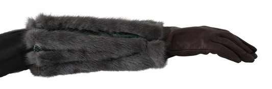 Elegant Mid-Arm Leather Gloves in Brown