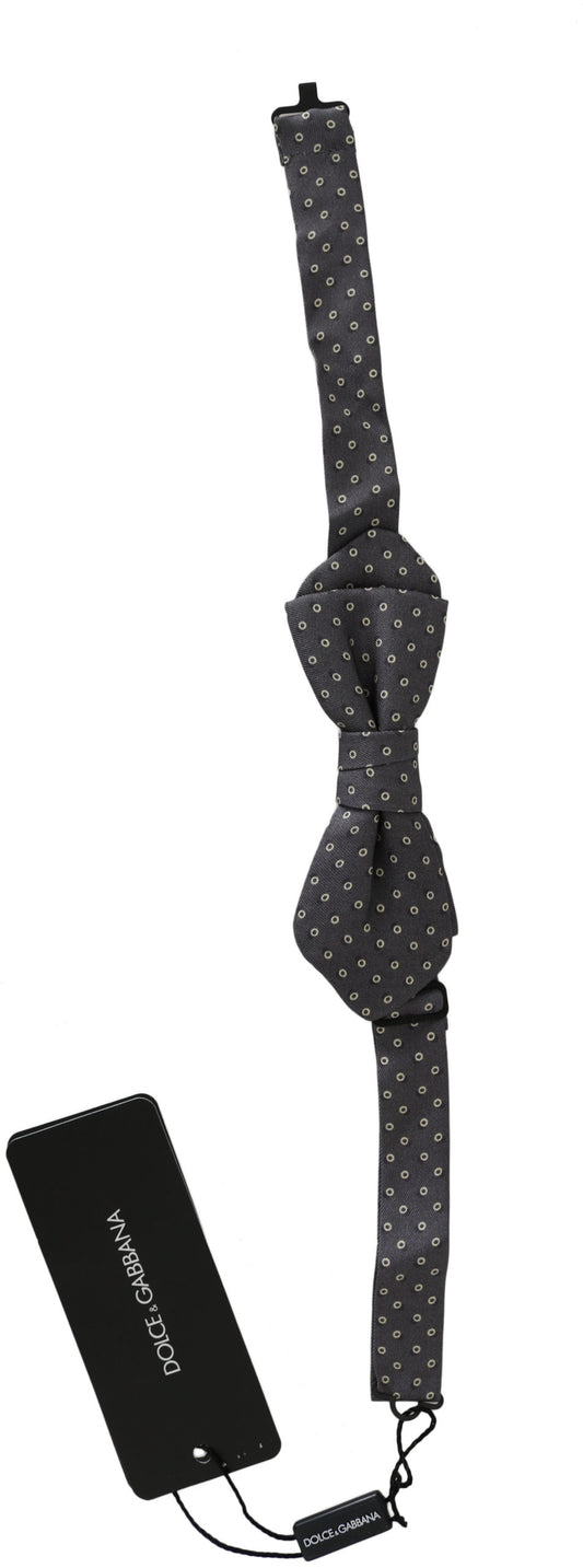 Elegant Silk Gray Circle Pattern Bow Tie