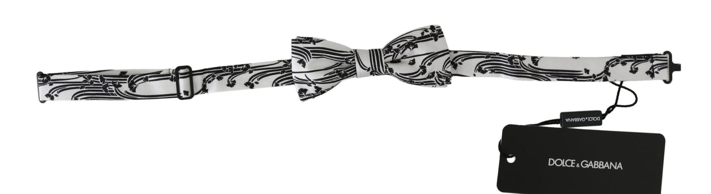 Elegant White Patterned Silk Bow Tie