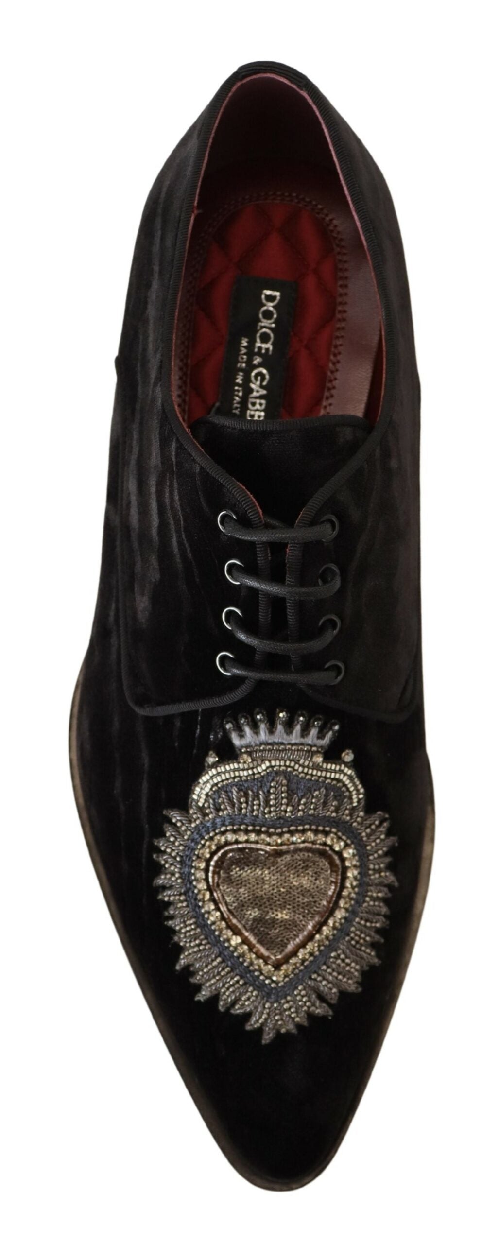 Elegant Black Derby Shoes with Heart Embroidery